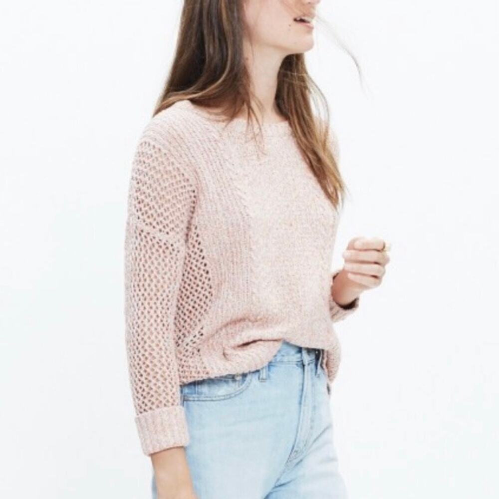 Madewell Marled Plaza Pullover Sweater Sz XS Coastal Pink Open Knit Cozy Luxury